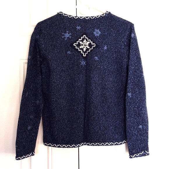 Women's Winter Button-up Sweater by ERIKA - Knit Sweater w/ Snowflakes - PS - Picture 3 of 5